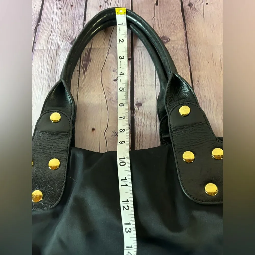 Per Se By Carlisle Classic Black Nylon Leather Purse Gold Accents Shoulder Bag